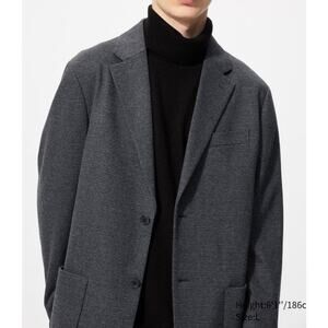 NWT Uniqlo Brushed Jersey Jacket Tweed Patterned in Dark Gray